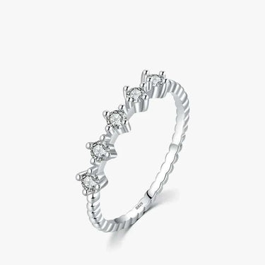 Elegant Silver Stacking Rings featuring prong-set zircon stones, perfect for parties or as wedding bands.
